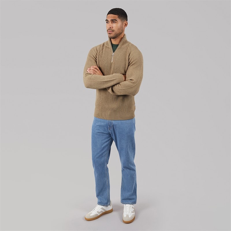 JACK & JONES Mens Panel 1/2 Zip Knitted Jumper Crockery - Image 4