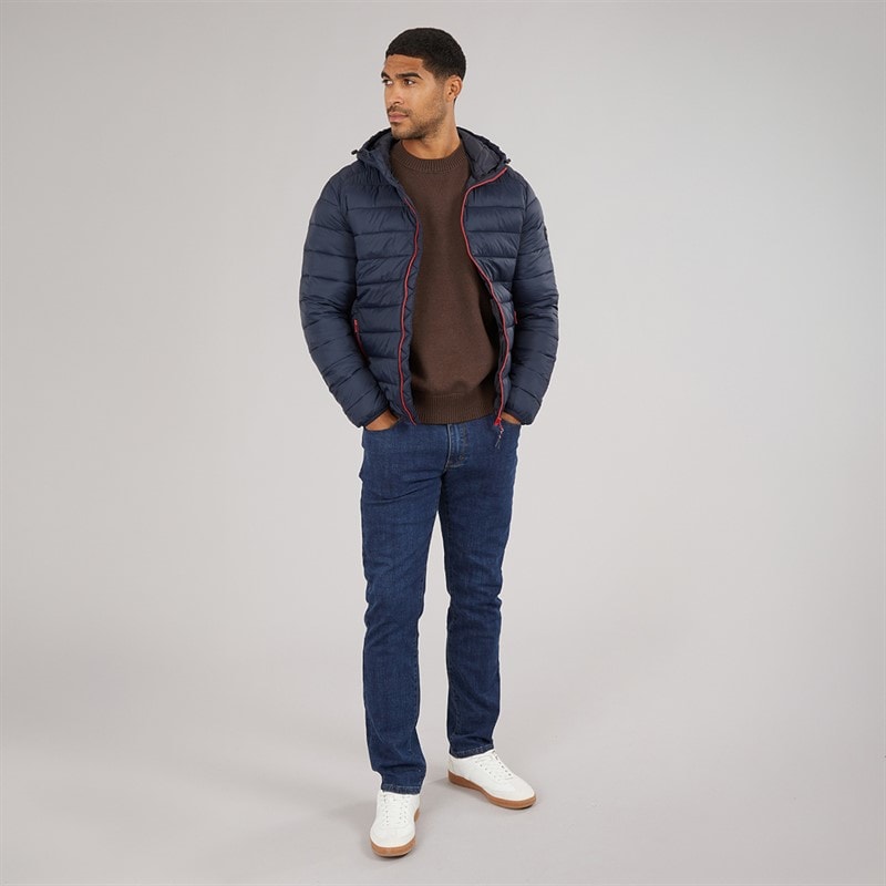 JACK & JONES Mens Bradley Hooded Puffer Coat Sky Captain - Image 4