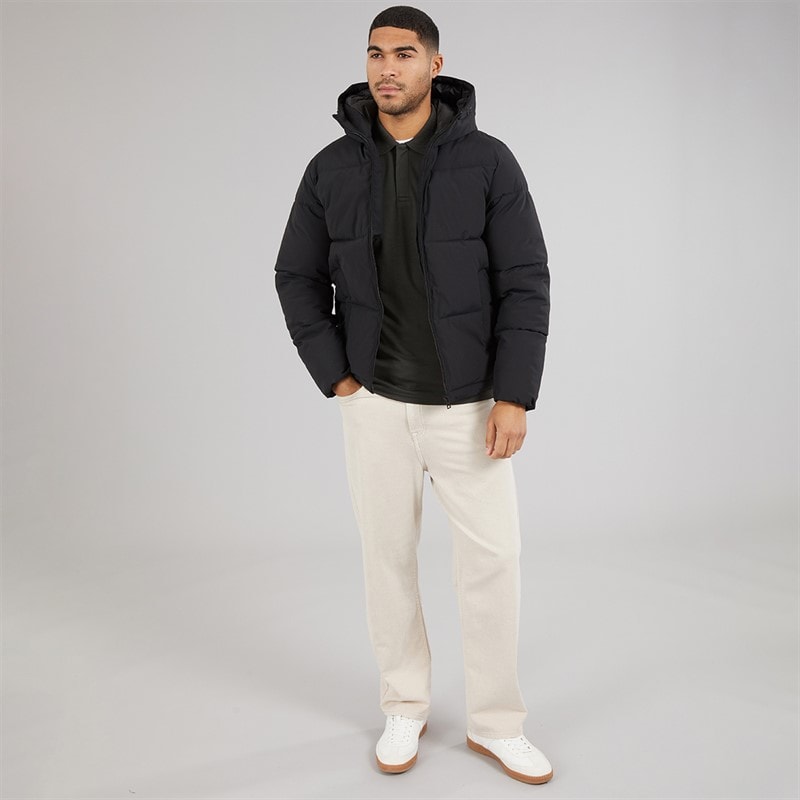 JACK & JONES Mens Surface Hooded Puffer Coat Black - Image 4