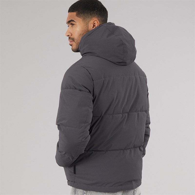 JACK & JONES Mens Surface Hooded Puffer Coat Asphalt - Image 2