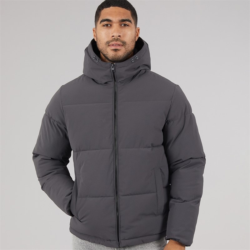 JACK & JONES Mens Surface Hooded Puffer Coat Asphalt - Image 3