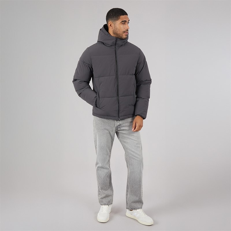 JACK & JONES Mens Surface Hooded Puffer Coat Asphalt - Image 4