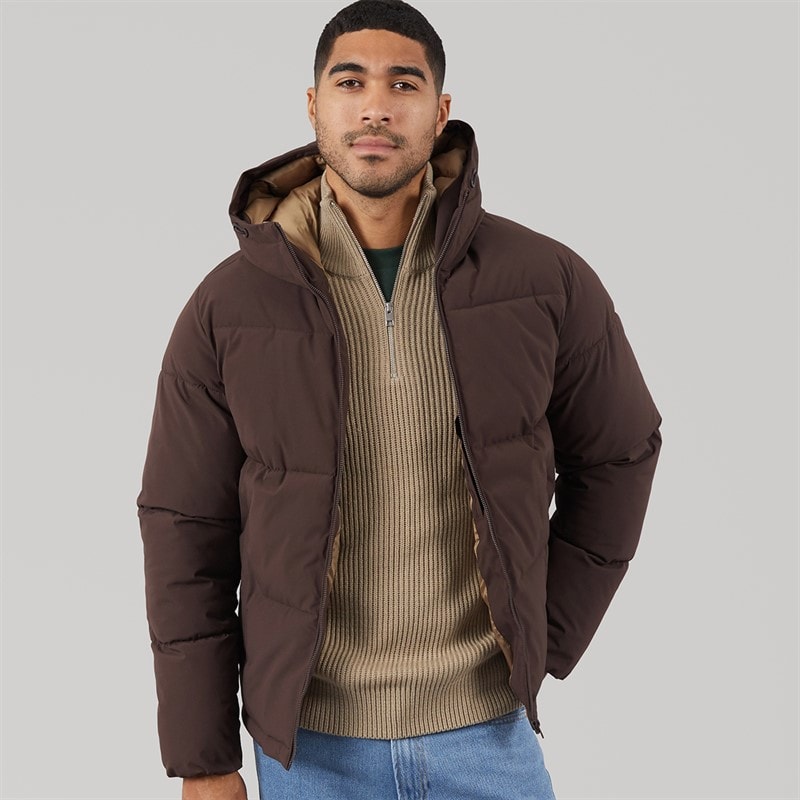 JACK & JONES Mens Surface Hooded Puffer Coat Java