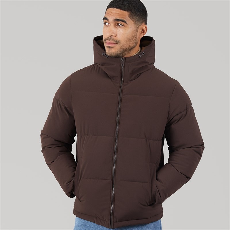 JACK & JONES Mens Surface Hooded Puffer Coat Java - Image 3
