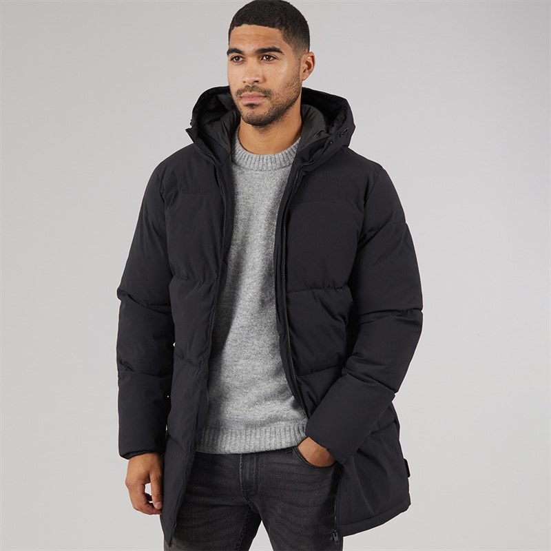 JACK & JONES Mens Surface Long Puffer Coat Black
