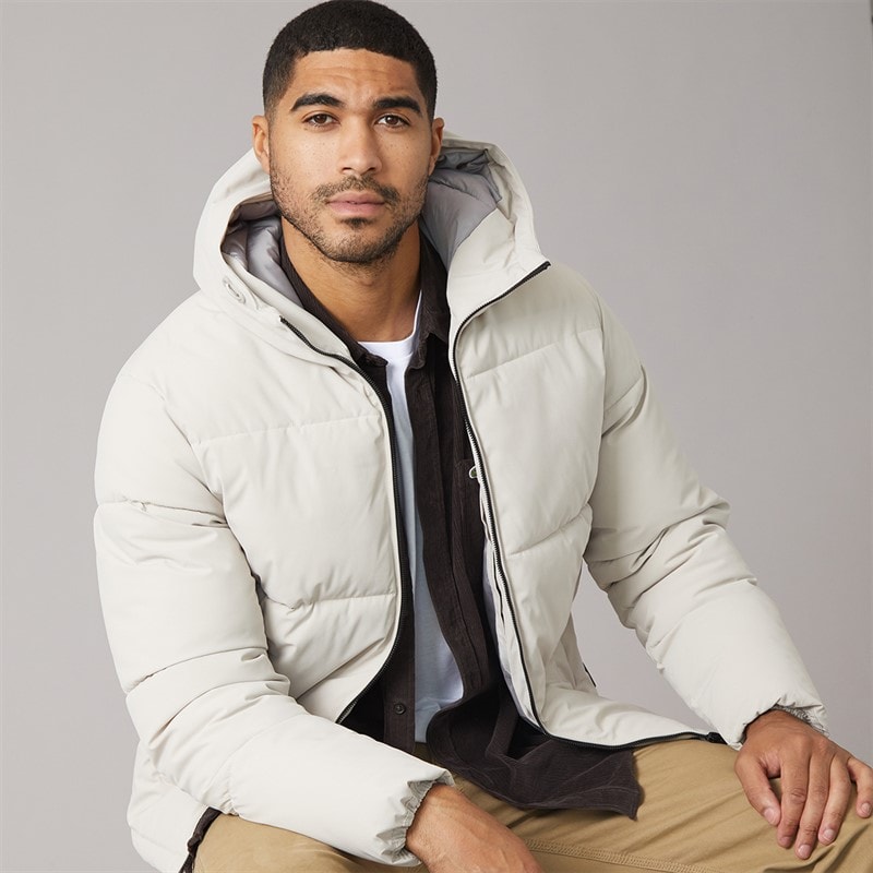 JACK & JONES Mens Surface Hooded Puffer Coat Moonbeam