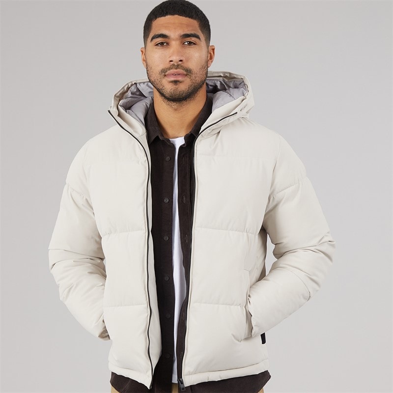 JACK & JONES Mens Surface Hooded Puffer Coat Moonbeam - Image 2