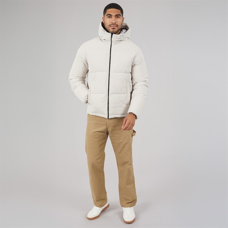 JACK & JONES Mens Surface Hooded Puffer Coat Moonbeam - Image 4