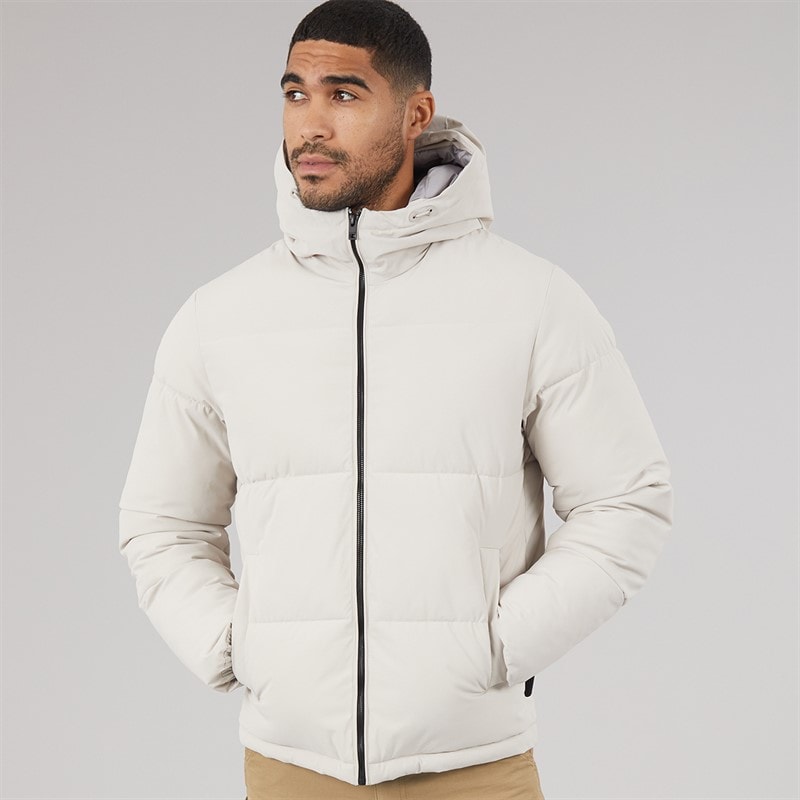 JACK & JONES Mens Surface Hooded Puffer Coat Moonbeam - Image 5