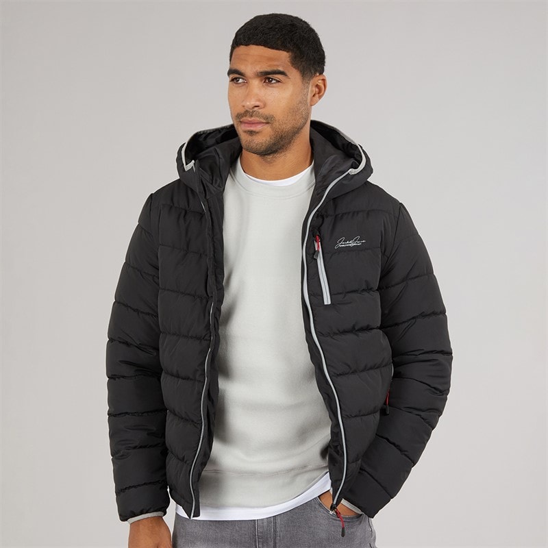 JACK & JONES Mens Jwh Alfie Hooded Puffer Coat Black