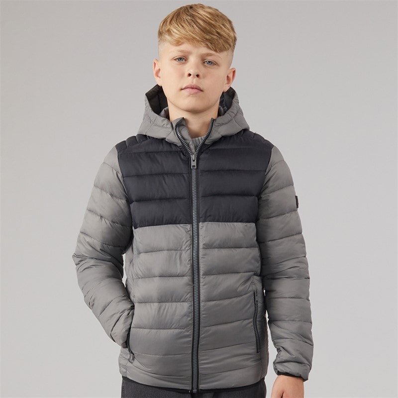 JACK & JONES Boys Bradley Light Puffer Jacket Castlerock/Black - Image 3