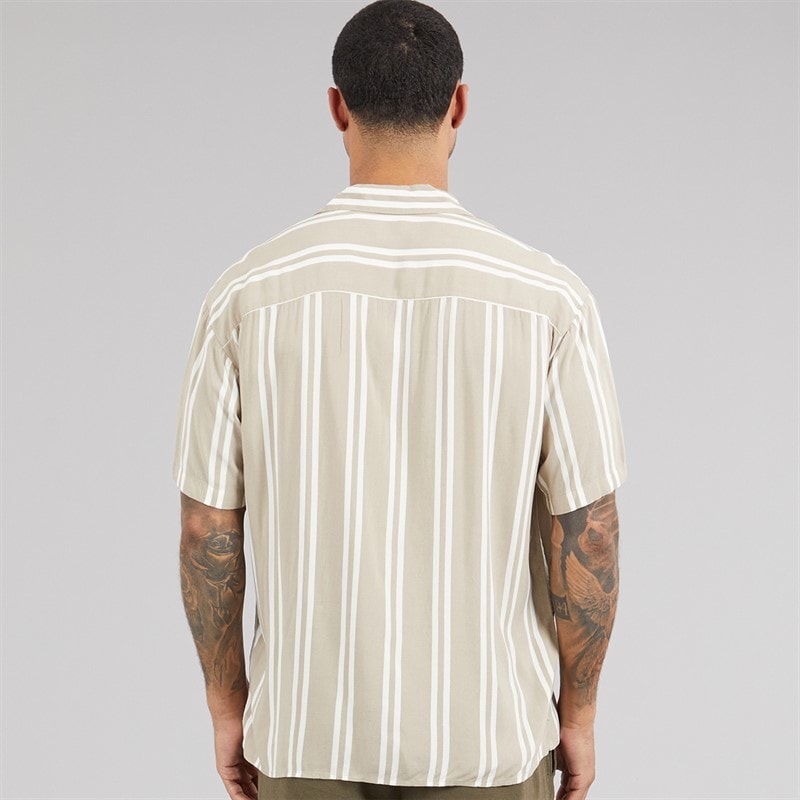 JACK & JONES Mens Jeff Stripe Resort Short Sleeve Shirt Crockery - Image 2