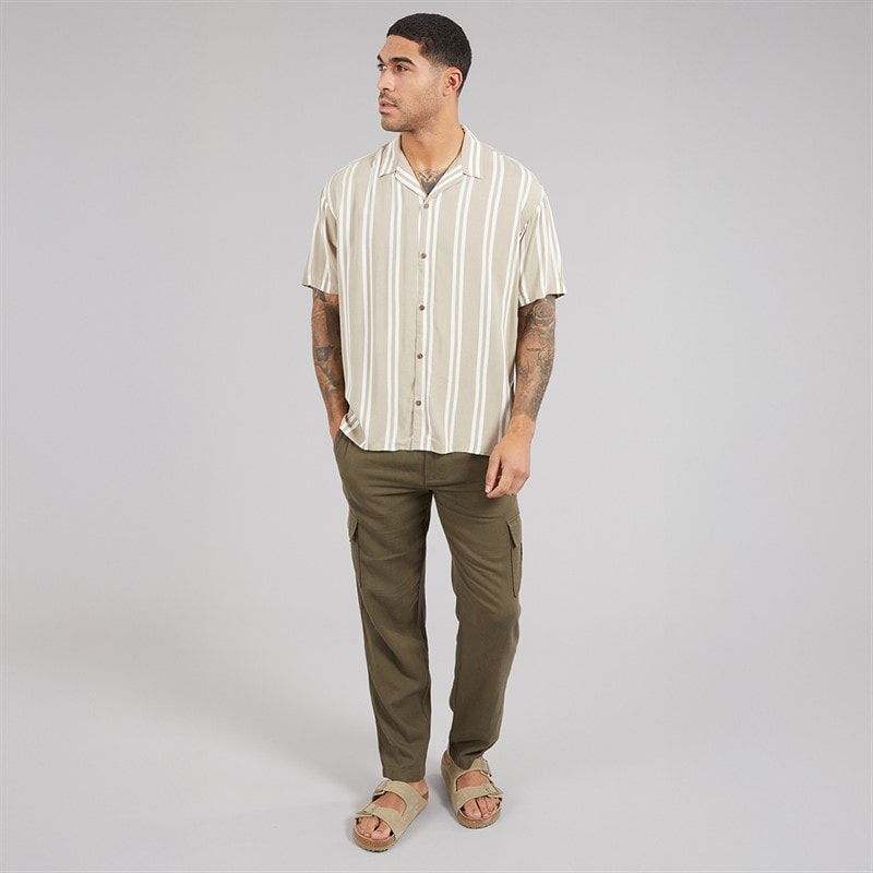 JACK & JONES Mens Jeff Stripe Resort Short Sleeve Shirt Crockery - Image 3