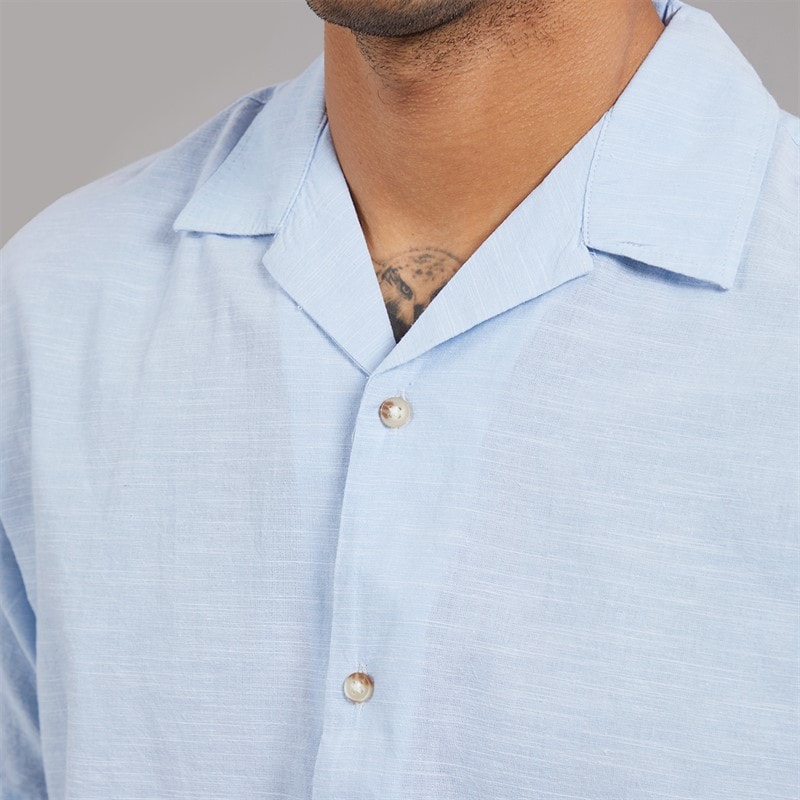 JACK & JONES Mens Summer Resort Short Sleeve Shirt Chambray Blue - Image 3