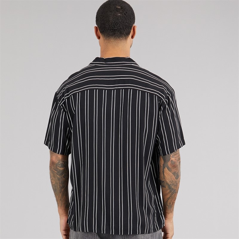 JACK & JONES Mens Jeff Stripe Resort Short Sleeve Shirt Black - Image 2