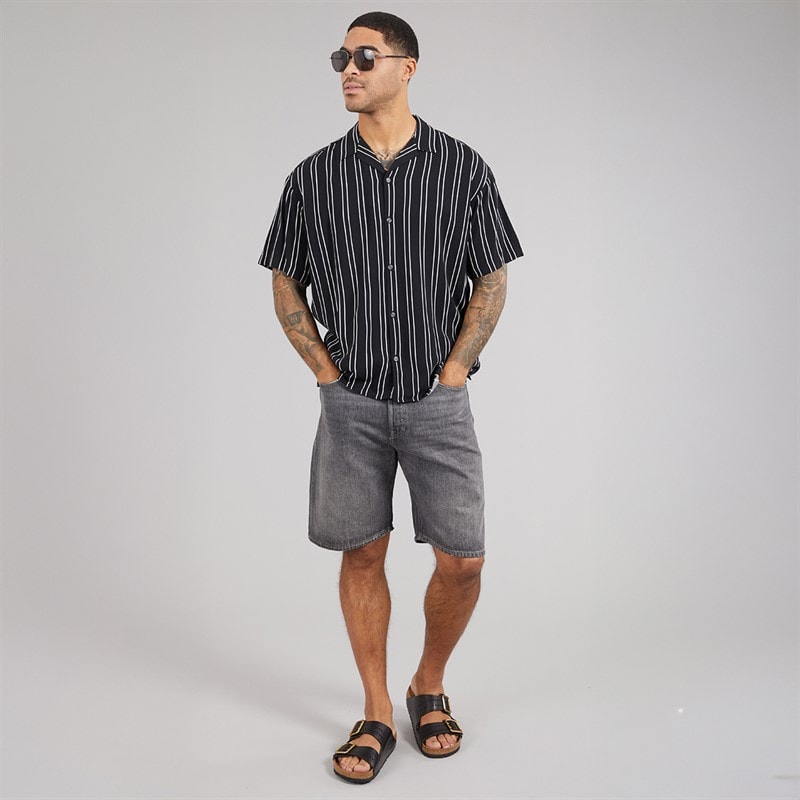 JACK & JONES Mens Jeff Stripe Resort Short Sleeve Shirt Black - Image 3