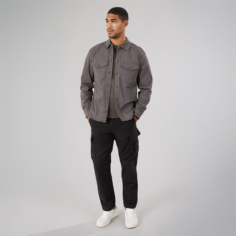 JACK & JONES Mens Dave Stretch Overshirt Asphalt - Image 4
