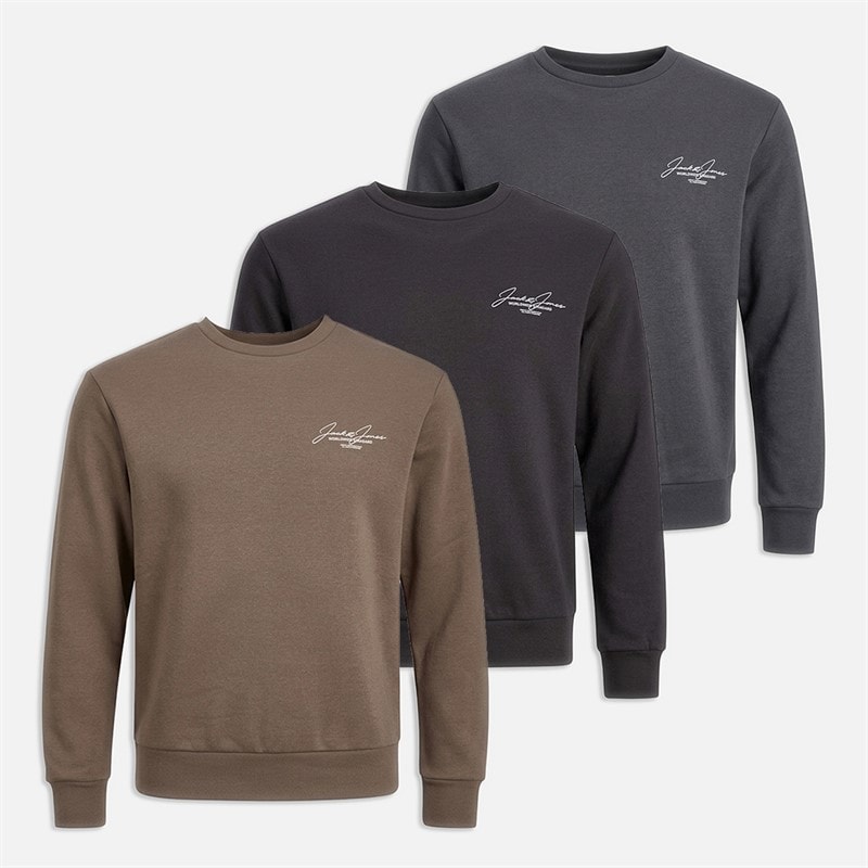 JACK & JONES Mens Cover Three Pack Sweatshirts Black/Asphalt/Falcon - Image 2