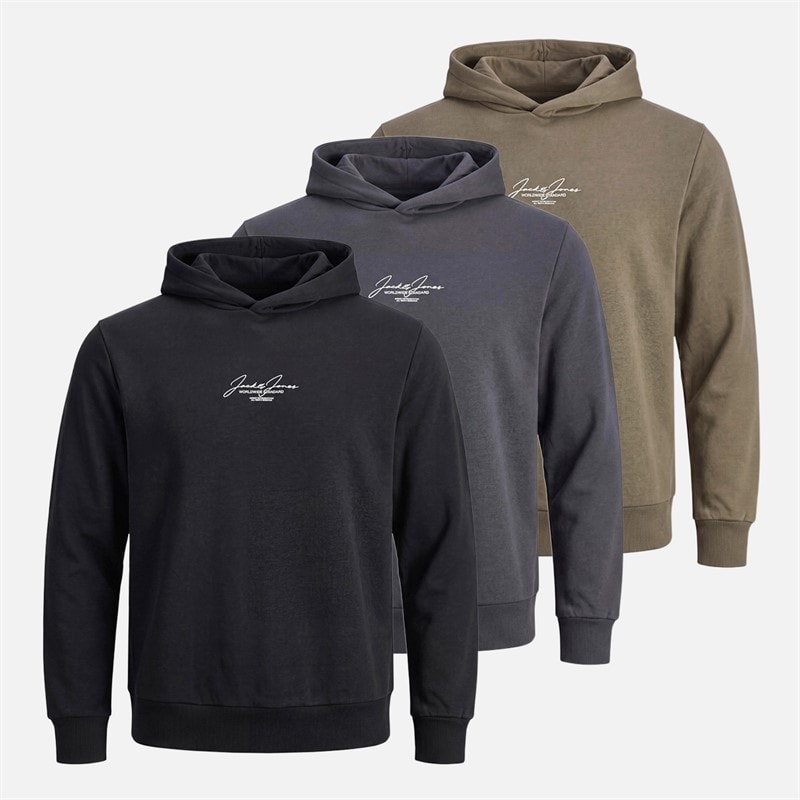 JACK & JONES Mens Cover Three Pack Hoodies Black/Asphalt/Falcon
