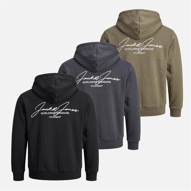 JACK & JONES Mens Cover Three Pack Hoodies Black/Asphalt/Falcon - Image 2
