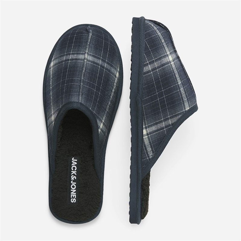 JACK & JONES Mens Dudely Slippers Navy Blazer Checks - Image 3