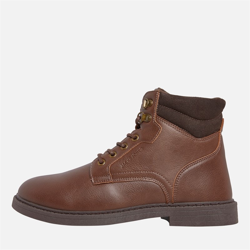 JACK & JONES Mens Ballentin PU Boots Brandy Brown
