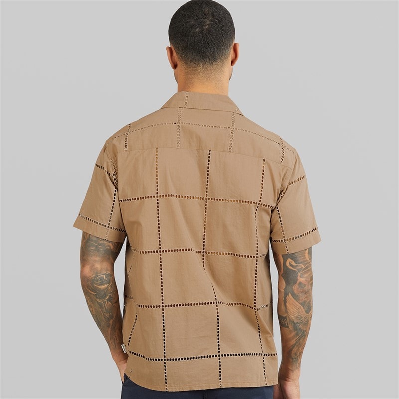 JACK & JONES Mens Summer Luke Anglaise Resort Short Sleeve Shirt Mocha Meringue - Image 2