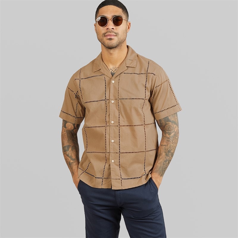 JACK & JONES Mens Summer Luke Anglaise Resort Short Sleeve Shirt Mocha Meringue - Image 5