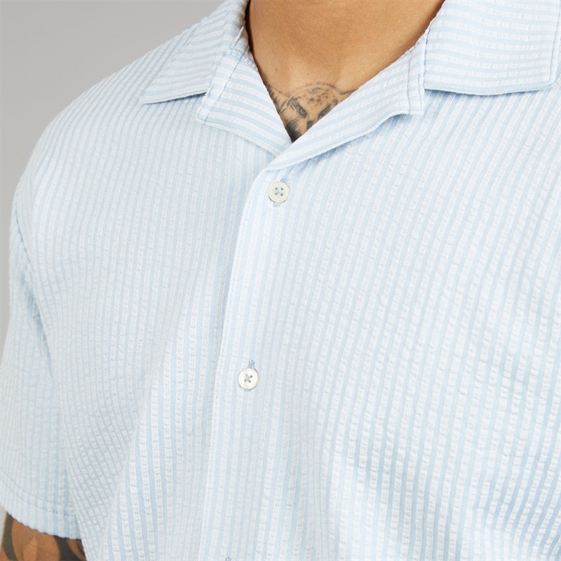 JACK & JONES Mens Summer Stripe Short Sleeve Shirt Skyway - Image 3