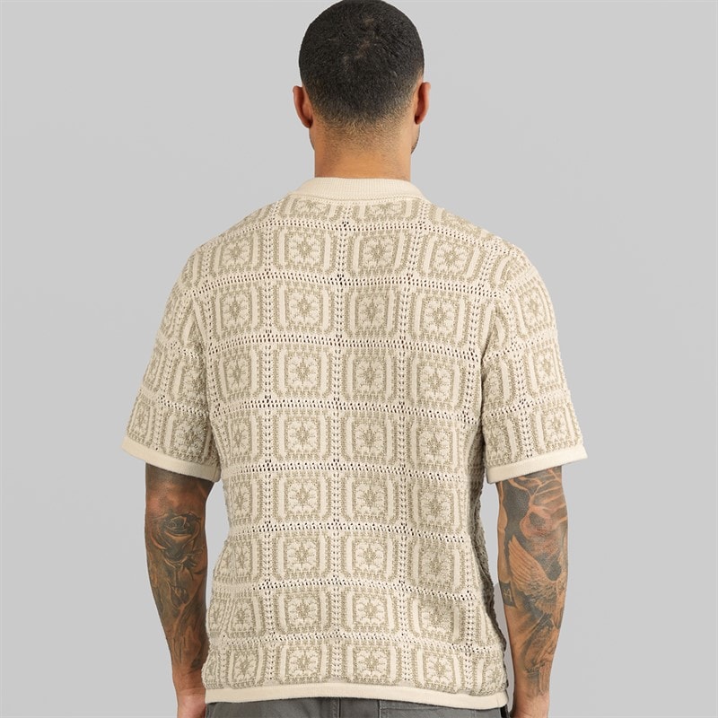 JACK & JONES Mens Colin Knit Crochet Polo Shirt Sea Salt - Image 2