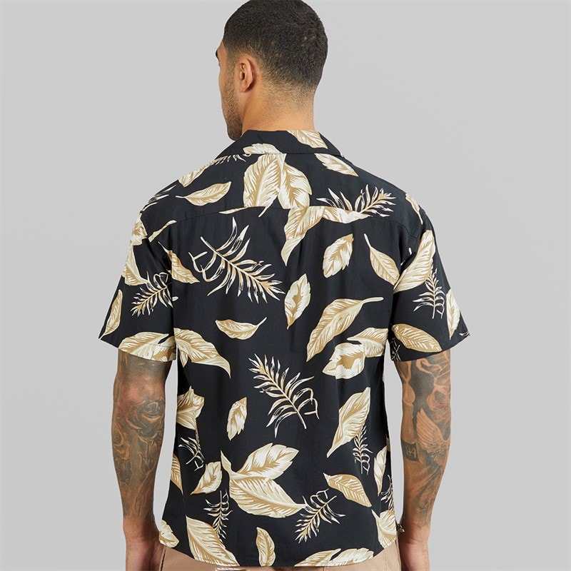 JACK & JONES Mens Bladrew Print Resort Short Sleeve Shirt Black - Image 2
