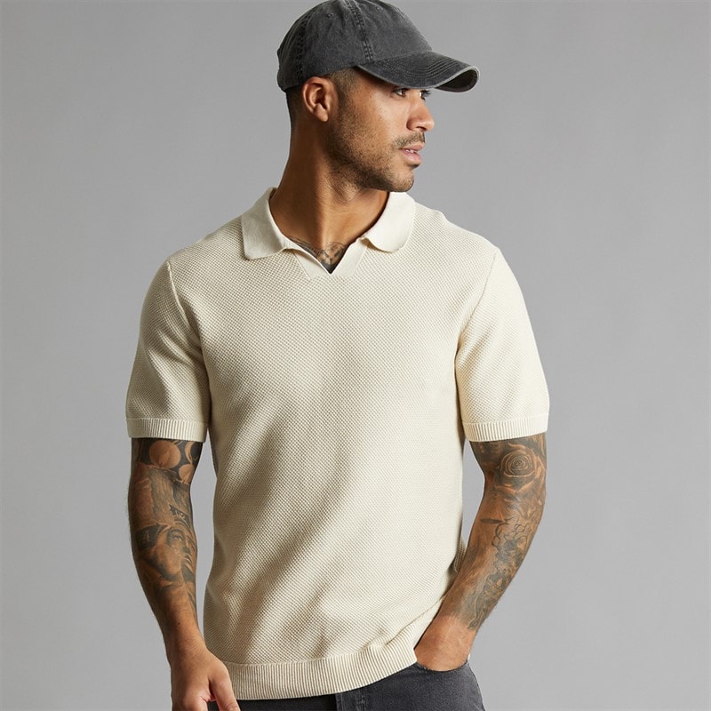 JACK & JONES Mens Cceaston Split Neck Polo Shirt Whitecap Gray - Image 1