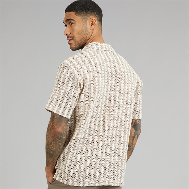 JACK & JONES Mens Summer Luke Texture Resort Short Sleeve Shirt Mocha Meringue - Image 2