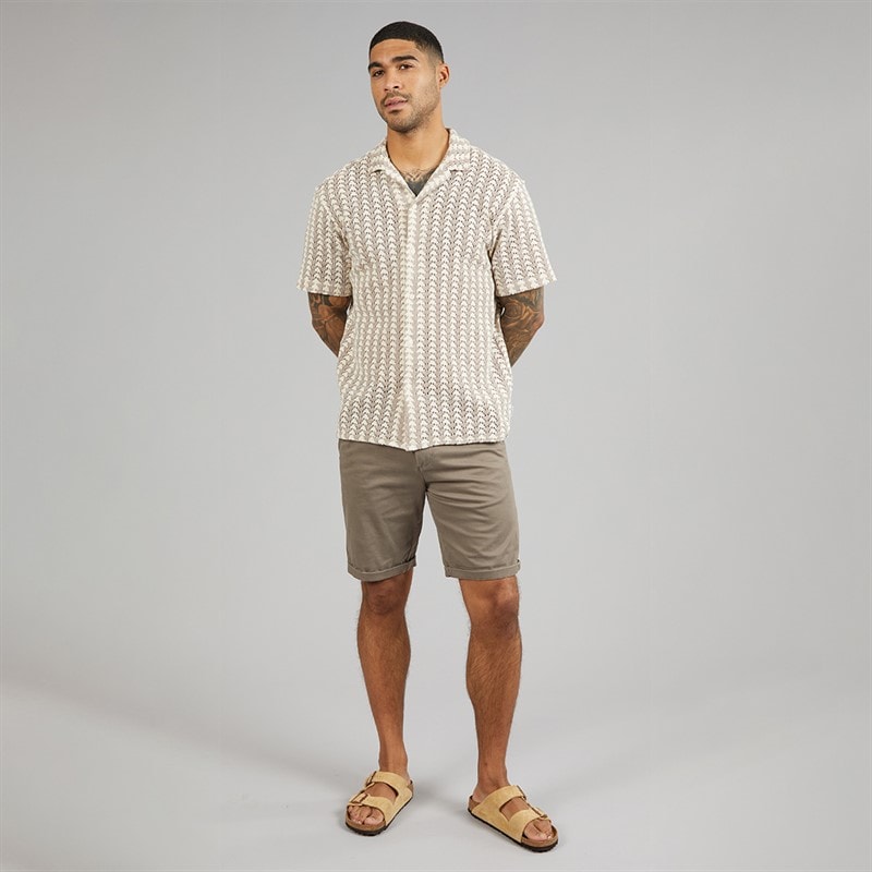 JACK & JONES Mens Summer Luke Texture Resort Short Sleeve Shirt Mocha Meringue - Image 4