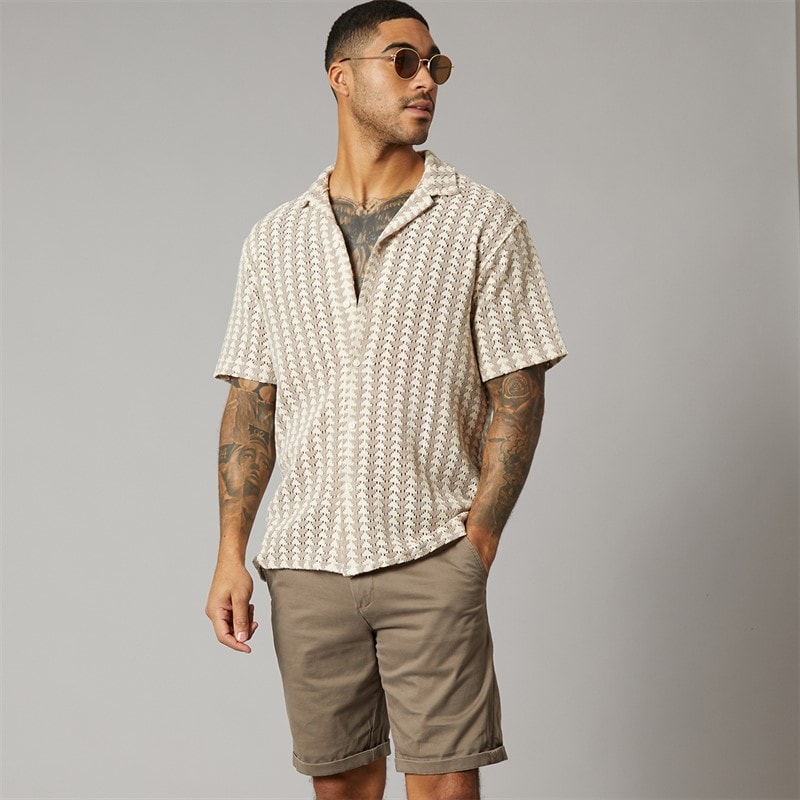 JACK & JONES Mens Summer Luke Texture Resort Short Sleeve Shirt Mocha Meringue - Image 5