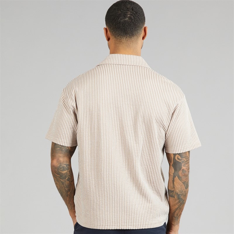 JACK & JONES Mens Summer Stripe Short Sleeve Shirt Mocha Meringue - Image 2
