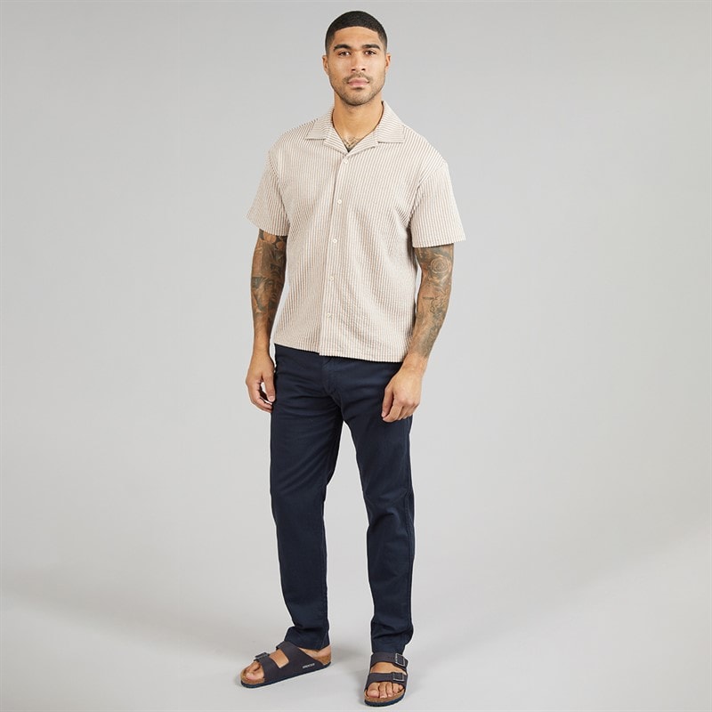 JACK & JONES Mens Summer Stripe Short Sleeve Shirt Mocha Meringue - Image 4