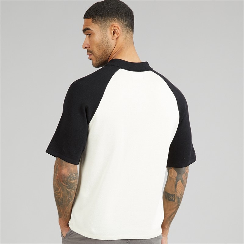 JACK & JONES Mens Summer Raglan Knit Polo Shirt Sea Salt - Image 2