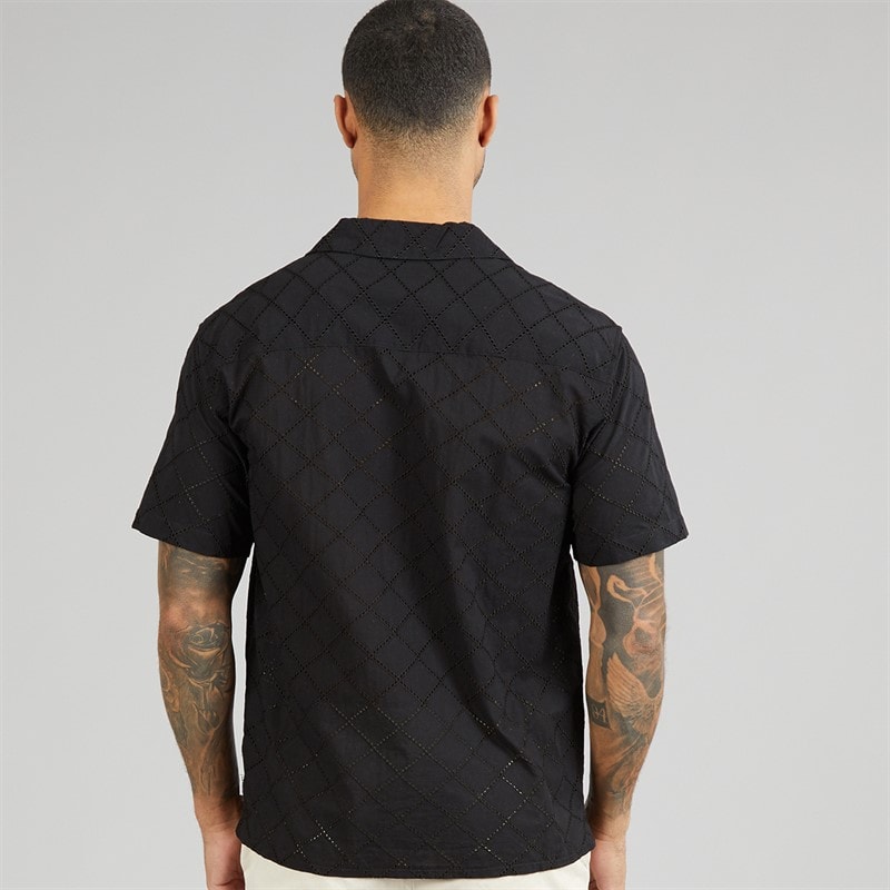 JACK & JONES Mens Summer Luke Anglaise Resort Short Sleeve Shirt Black - Image 2