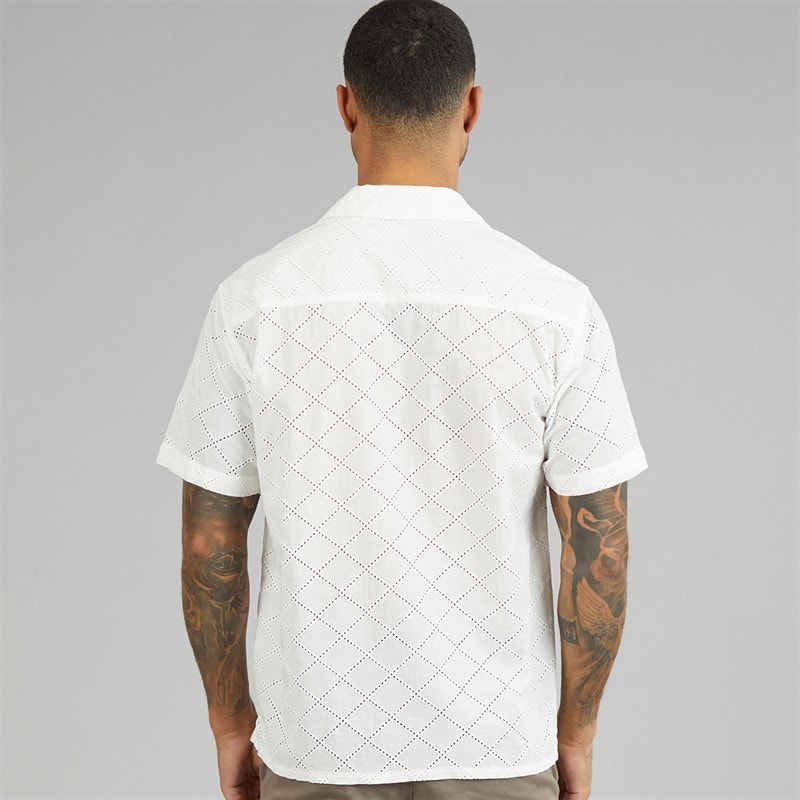 JACK & JONES Mens Summer Luke Anglaise Resort Short Sleeve Shirt Cloud Dancer - Image 2