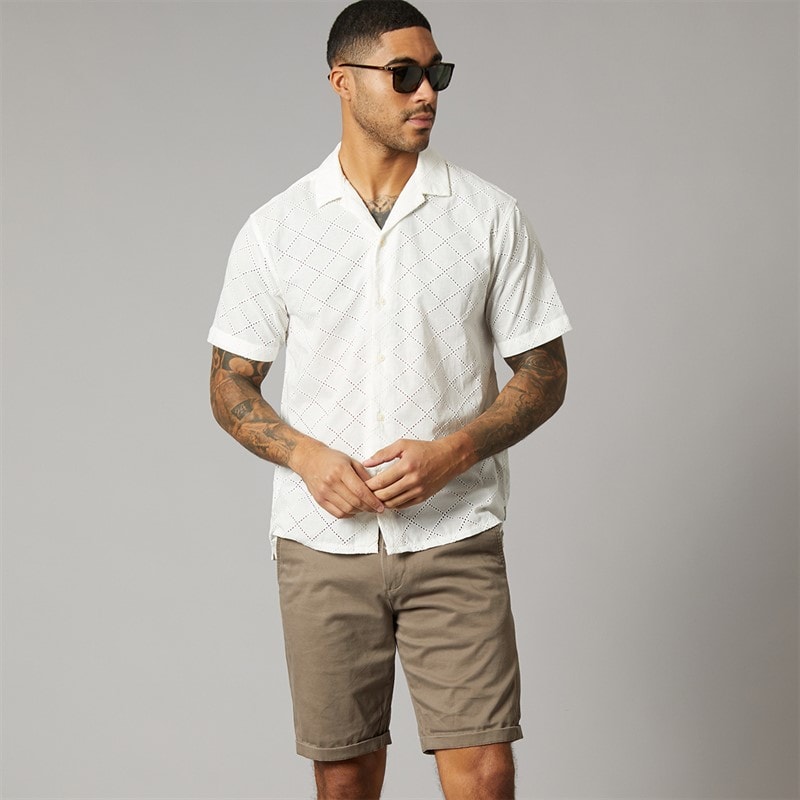 JACK & JONES Mens Summer Luke Anglaise Resort Short Sleeve Shirt Cloud Dancer - Image 5