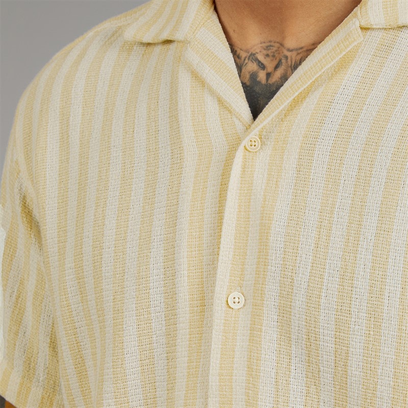 JACK & JONES Mens Coba Stripe Resort Short Sleeve Shirt Fields Of Rye - Image 3