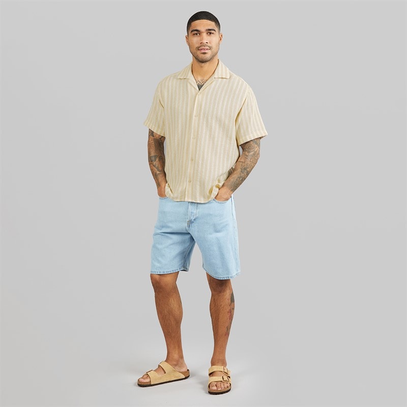 JACK & JONES Mens Coba Stripe Resort Short Sleeve Shirt Fields Of Rye - Image 4