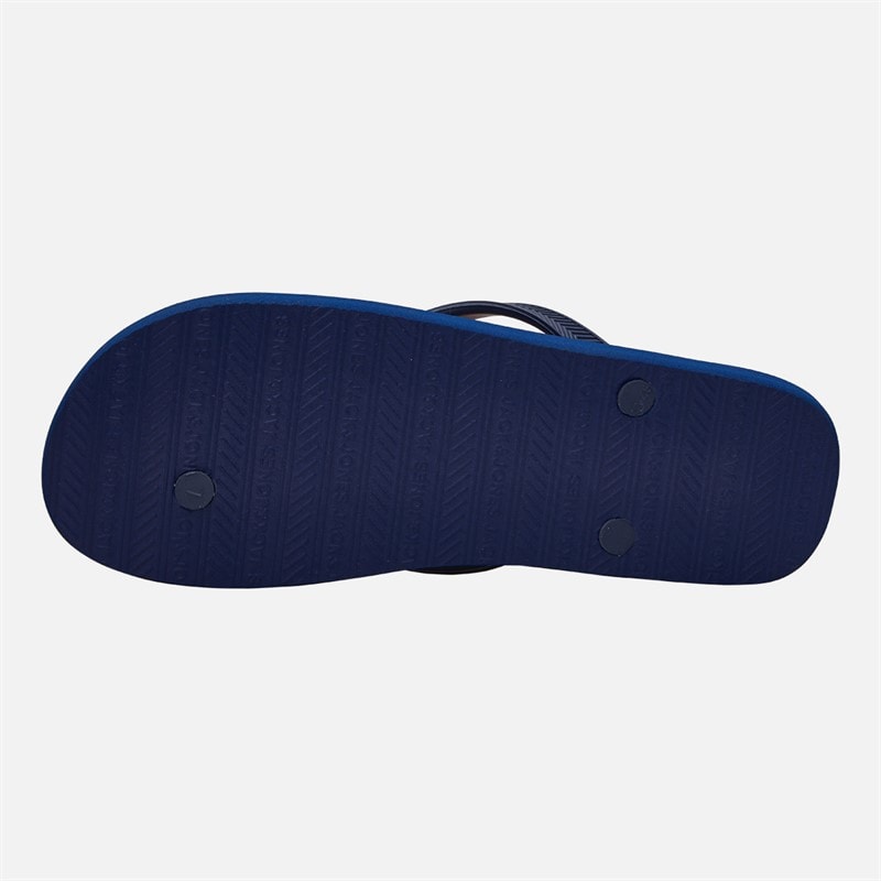 JACK & JONES Mens Palm Print Logo Flip Flops Mediaval Blue - Image 3