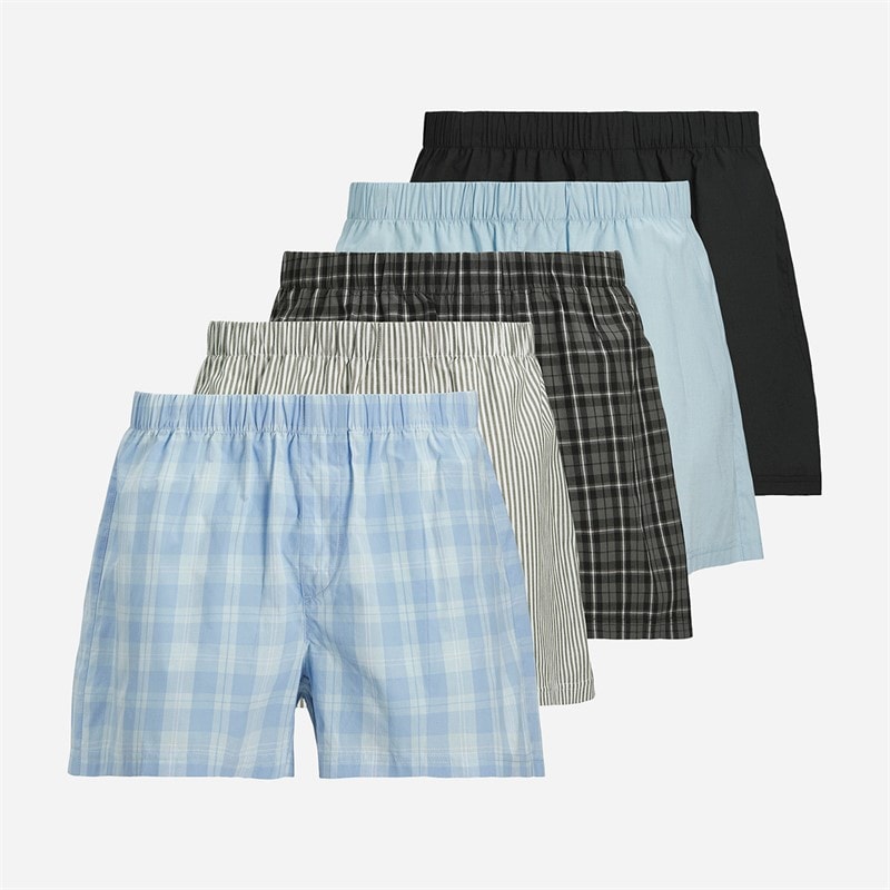 JACK & JONES Mens Jacmilano Five Pack Boxers Poppy Seed Black/Chambray Blue/Skyway/Dusty Olive