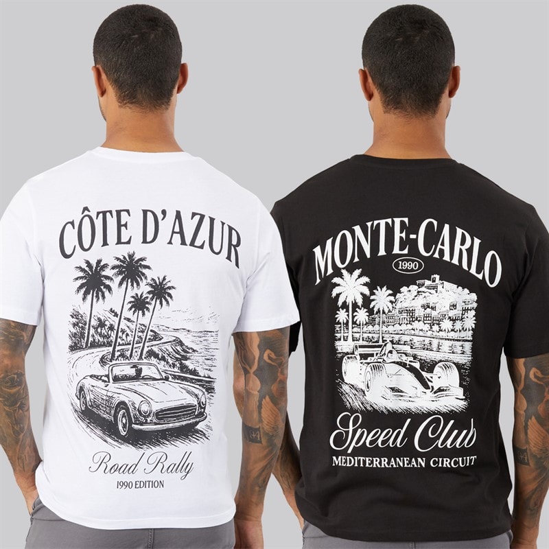 JACK & JONES Mens Carlo Print Two Pack T-Shirts /Black White - Image 3