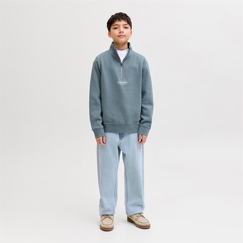 JACK & JONES Boys Soho Quarter Zip Sweatshirt Blue Mirage - Image 2