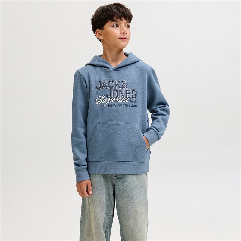 JACK & JONES Boys Logo Hoodie Blue Mirage