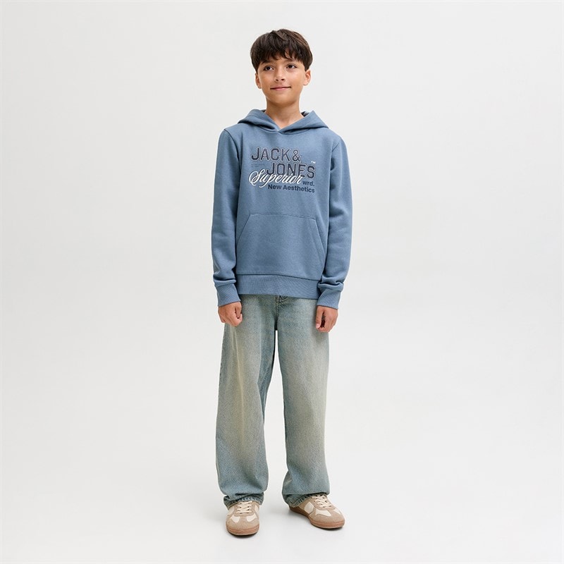 JACK & JONES Boys Logo Hoodie Blue Mirage - Image 2