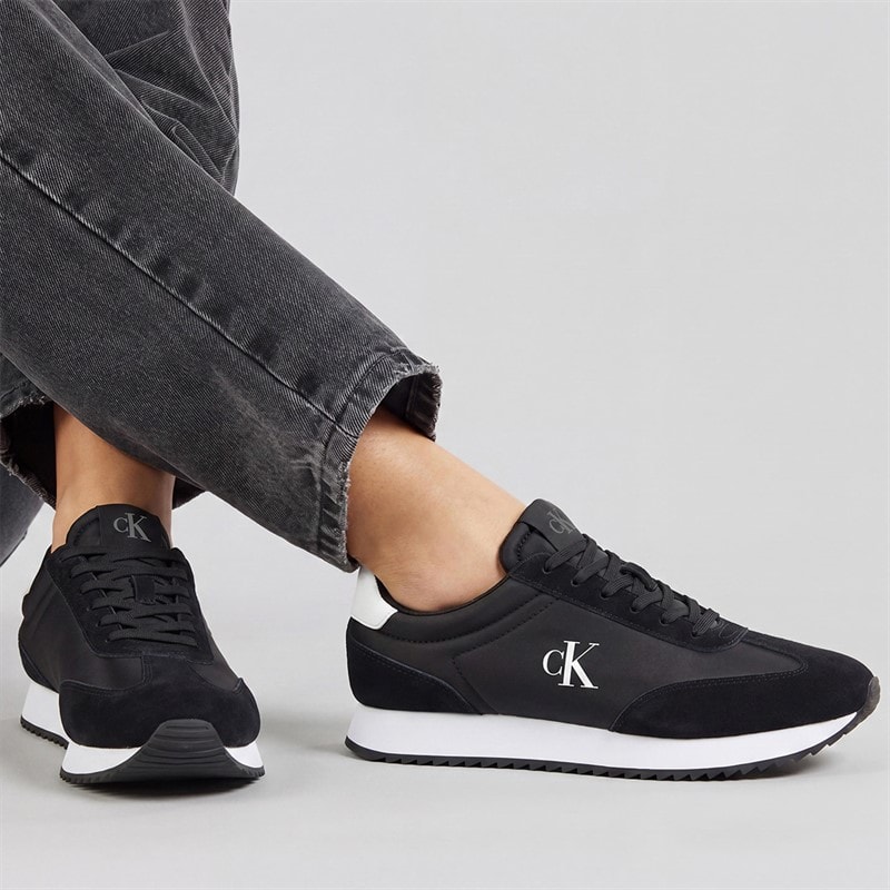 Calvin Klein Jeans Womens Lace Up Runner Trainers Black/Bright White - Image 1